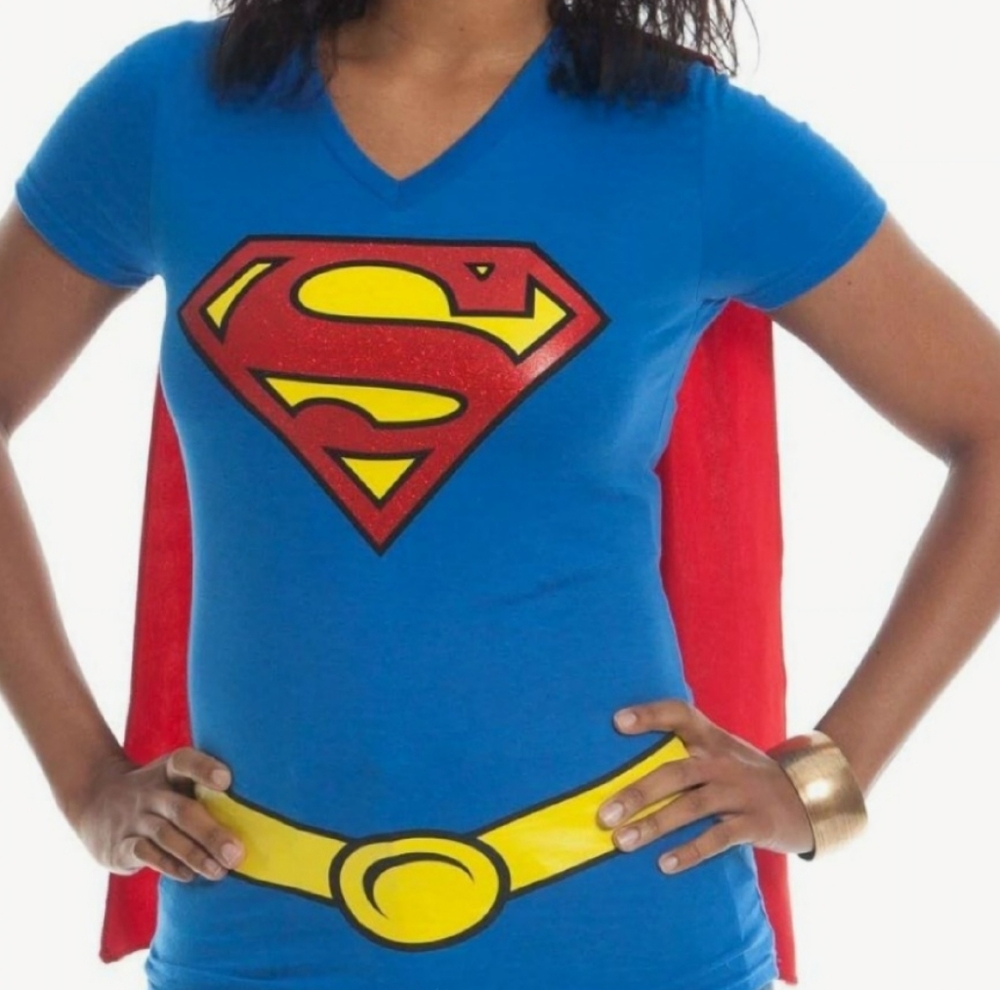 SUPERGIRL/Superman blue caped top size S/M Womens (large Juniors)